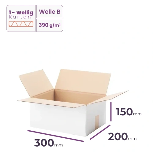 _Faltkarton_300x200x150_mm_-_welle_B/390_weiss_-_1680_Stück_