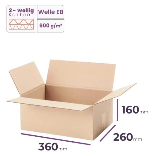Faltkarton 360x260x160 mm - welle EB/600 -  20 Stück
