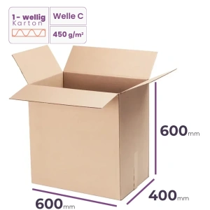 Faltkarton 600x400x600 mm - Verpackung 300 Stück Aussenmaß
