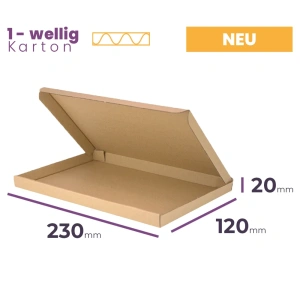 Kleine flache Faltschachtel 230x120x20 mm für DIN A6, 50 Stück Aussenmaß