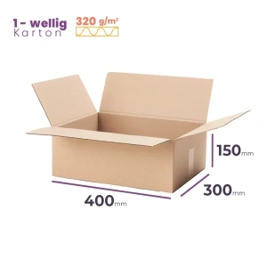 Faltkarton 400x300x150 mm Welle B 320g/m2 - Verpackung 20 Stück