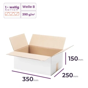 Faltkarton 350x250x150 mm - welle B/390 weiss - 20 Stück      