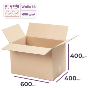 Faltkarton 600x400x400 mm welle EB - Verpackung 290 Stück Aussenmaß