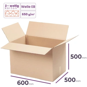 Faltkarton 600x500x500 mm - welle EB/650 - 260 Stück Aussenmaß